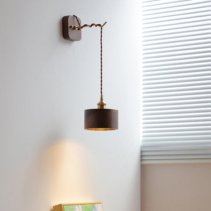 Japanese Bowl Cone Wood Brass 1-Light Wall Sconce Lamp