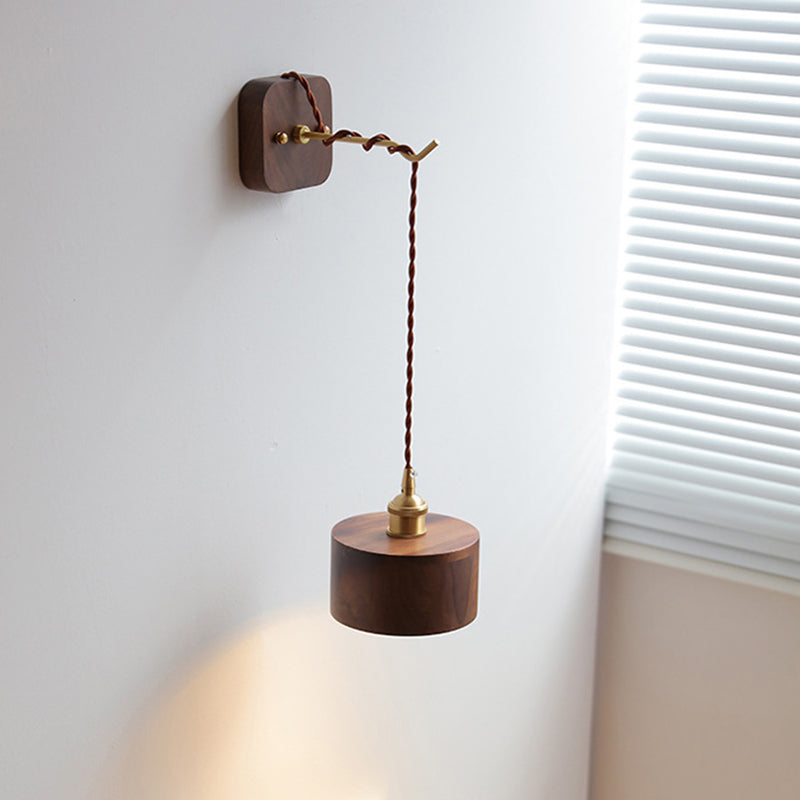 Japanese Bowl Cone Wood Brass 1-Light Wall Sconce Lamp