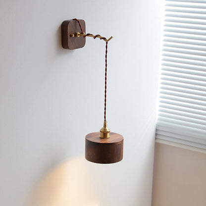 Japanese Bowl Cone Wood Brass 1-Light Wall Sconce Lamp