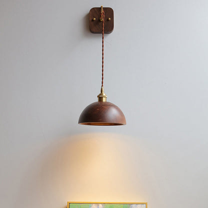Japanese Bowl Cone Wood Brass 1-Light Wall Sconce Lamp