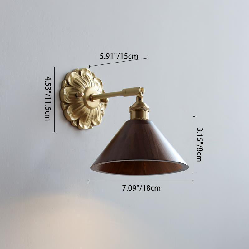 Adjustable Base Plate Wood Brass 1-Light Wall Sconce Lamp