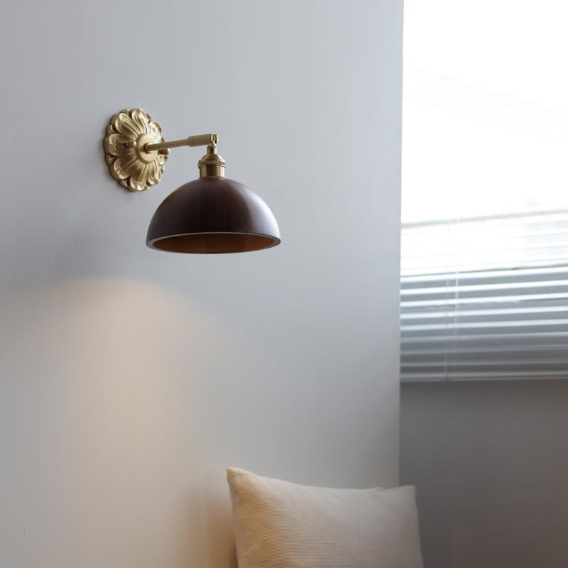 Adjustable Base Plate Wood Brass 1-Light Wall Sconce Lamp
