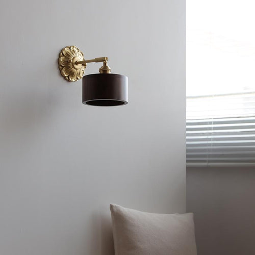 Adjustable Base Plate Wood Brass 1-Light Wall Sconce Lamp