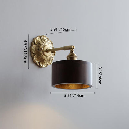 Adjustable Base Plate Wood Brass 1-Light Wall Sconce Lamp