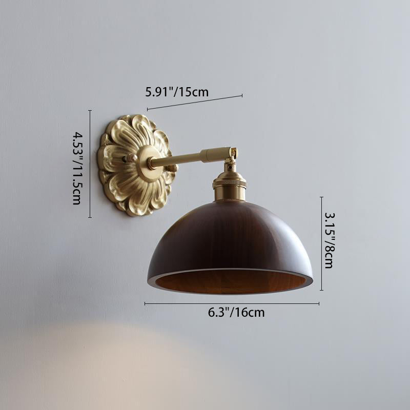 Adjustable Base Plate Wood Brass 1-Light Wall Sconce Lamp