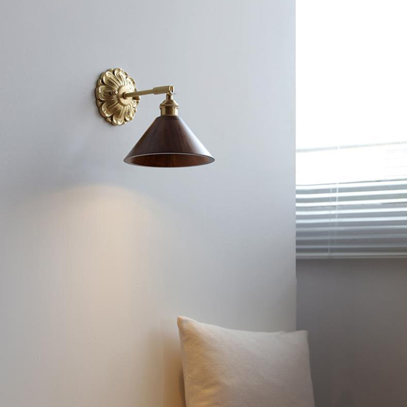 Adjustable Base Plate Wood Brass 1-Light Wall Sconce Lamp