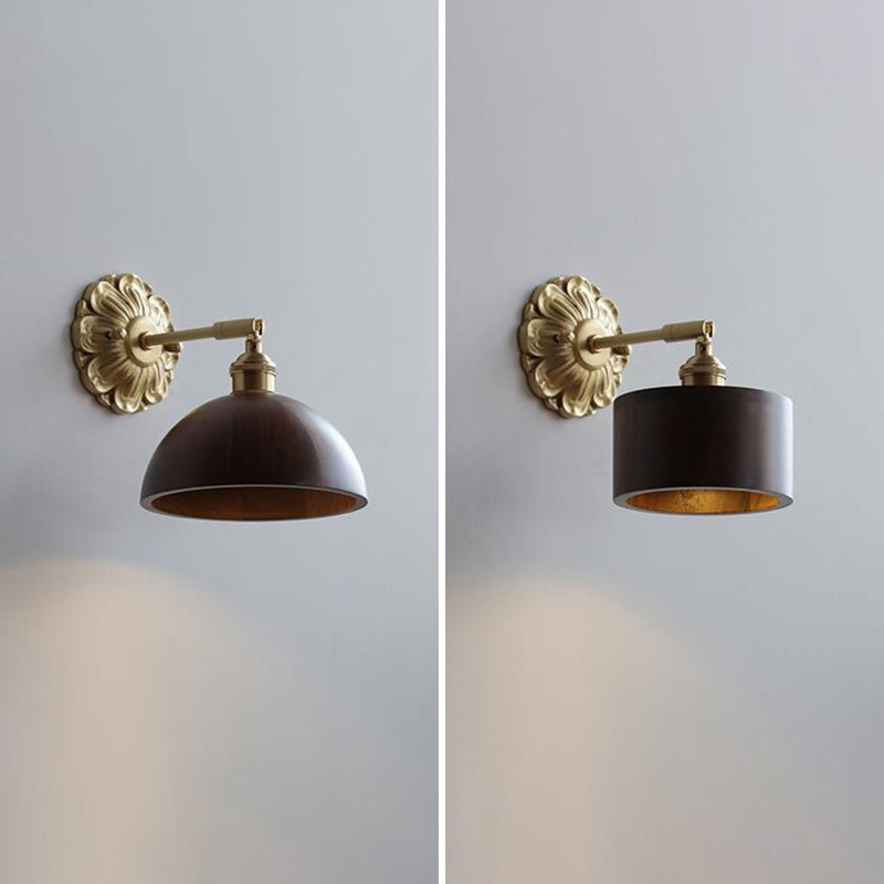 Adjustable Base Plate Wood Brass 1-Light Wall Sconce Lamp