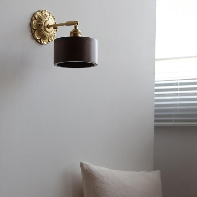 Adjustable Base Plate Wood Brass 1-Light Wall Sconce Lamp