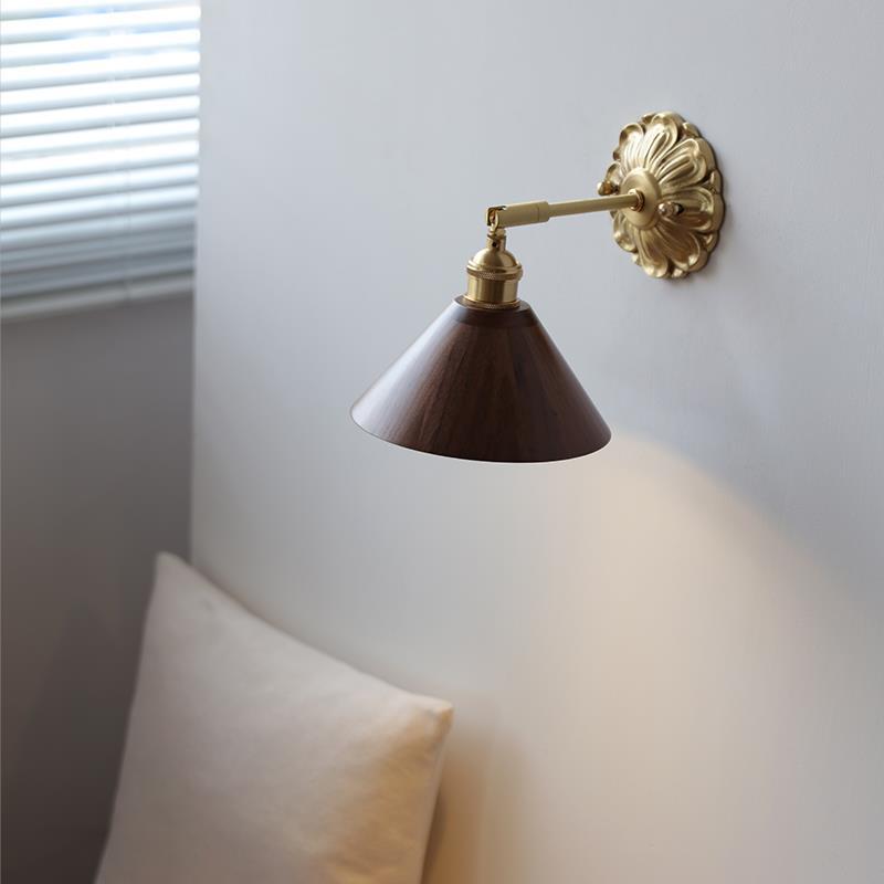 Adjustable Base Plate Wood Brass 1-Light Wall Sconce Lamp