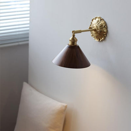 Adjustable Base Plate Wood Brass 1-Light Wall Sconce Lamp