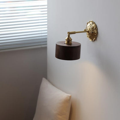Adjustable Base Plate Wood Brass 1-Light Wall Sconce Lamp