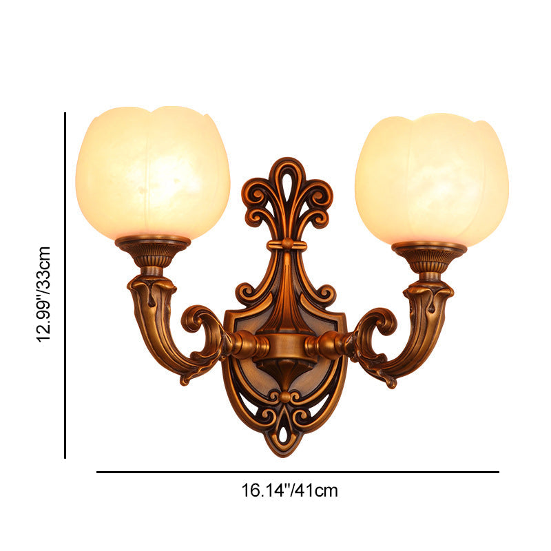Pod Patterned Marble Brass 2-Light Wall Sconce Lamp