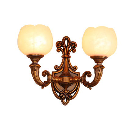 Pod Patterned Marble Brass 2-Light Wall Sconce Lamp