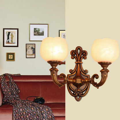 Pod Patterned Marble Brass 2-Light Wall Sconce Lamp