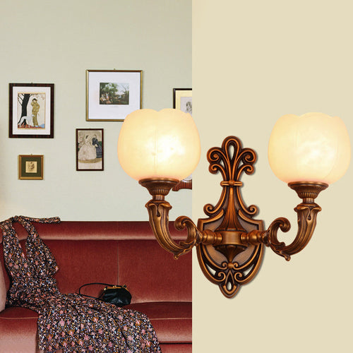 Pod Patterned Marble Brass 2-Light Wall Sconce Lamp