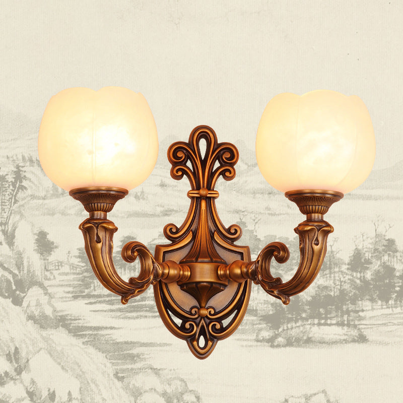 Pod Patterned Marble Brass 2-Light Wall Sconce Lamp