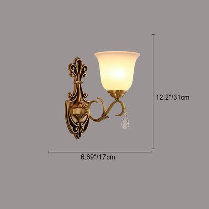 Round Leaf Floral Glass Copper 1/2 Light Wall Sconce Lamp