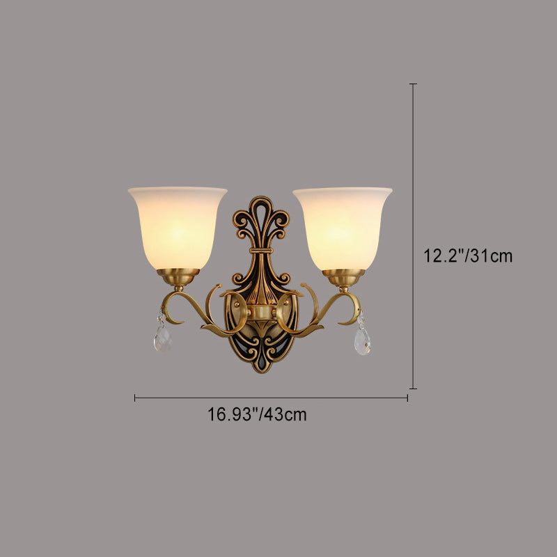 Round Leaf Floral Glass Copper 1/2 Light Wall Sconce Lamp
