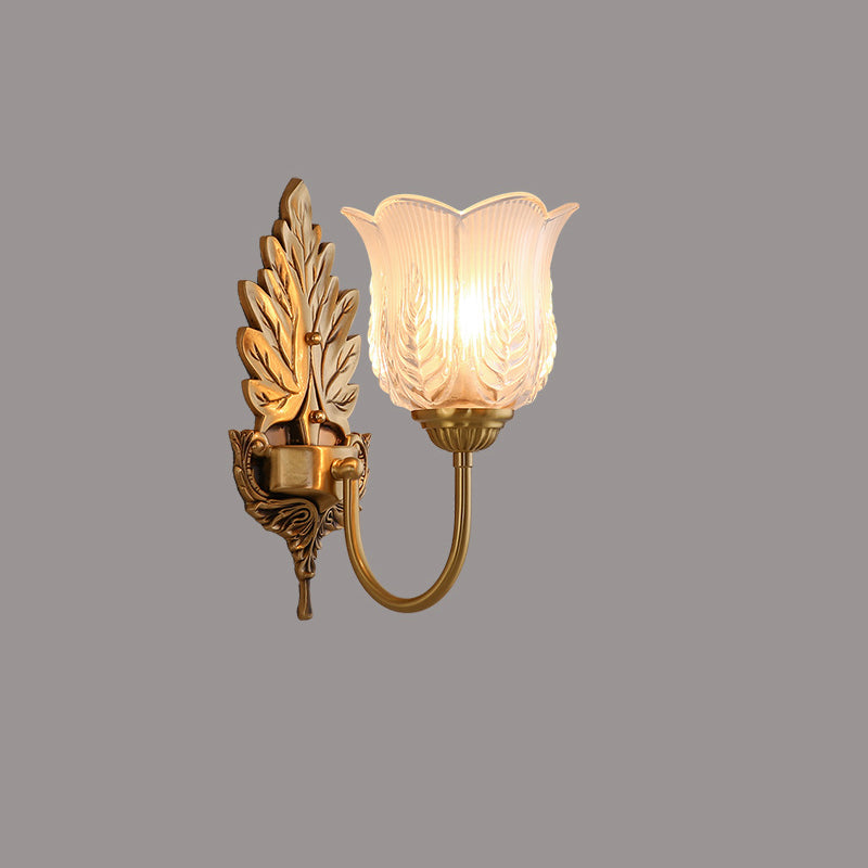 Round Leaf Floral Glass Copper 1/2 Light Wall Sconce Lamp