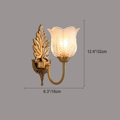 Round Leaf Floral Glass Copper 1/2 Light Wall Sconce Lamp