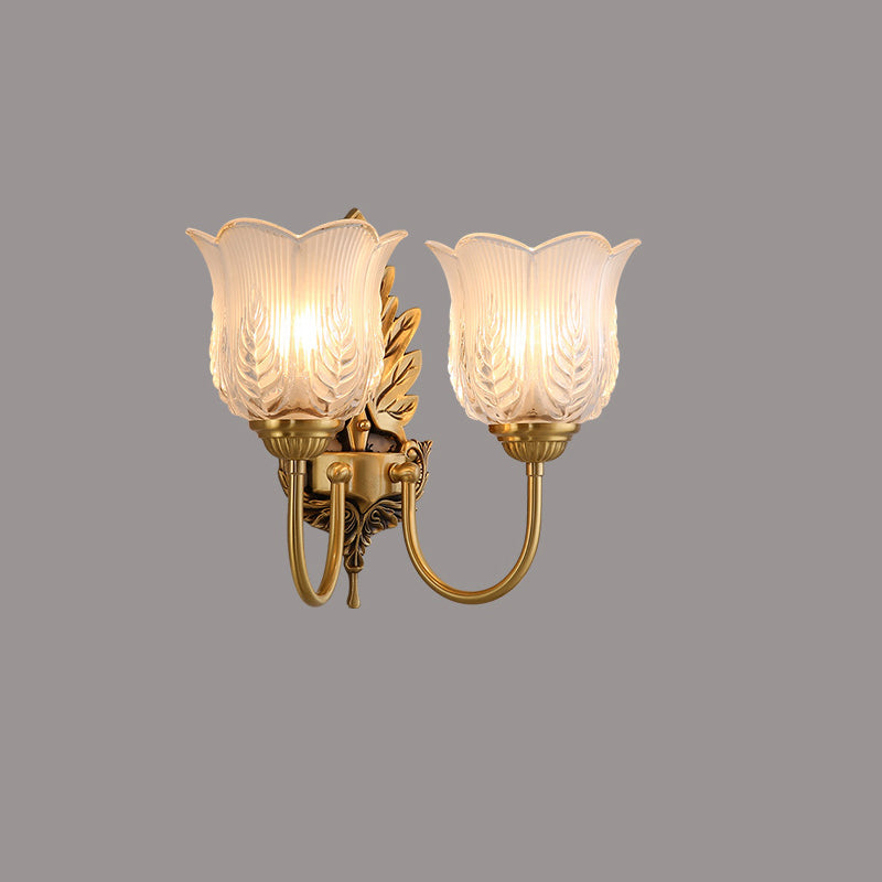 Round Leaf Floral Glass Copper 1/2 Light Wall Sconce Lamp