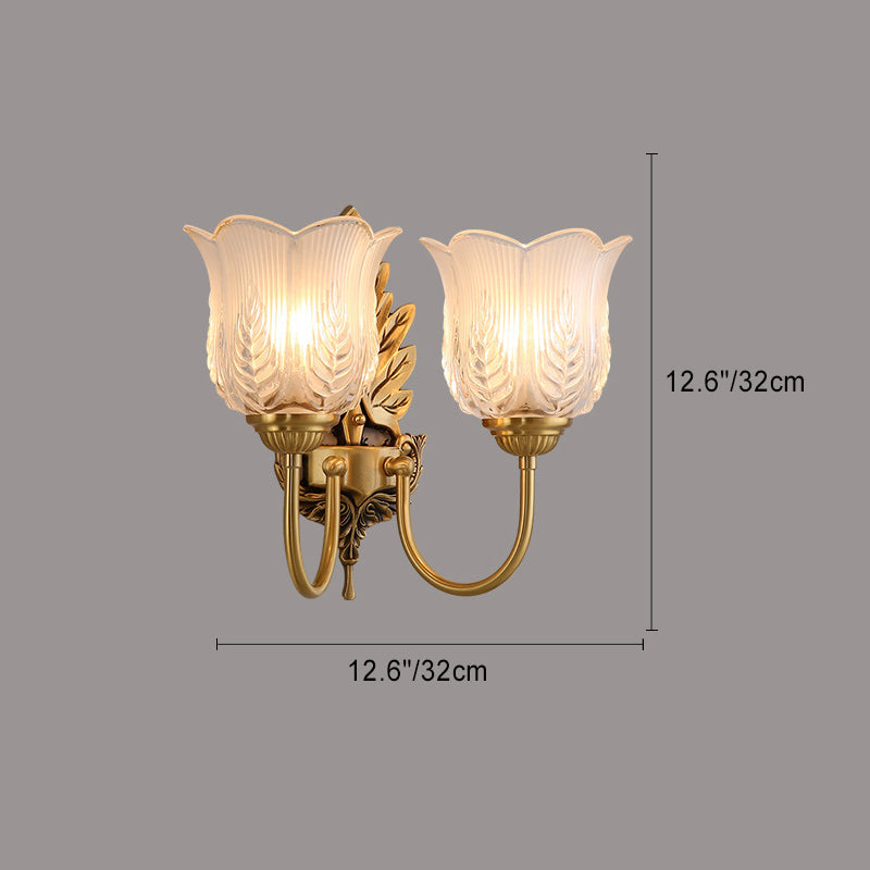 Round Leaf Floral Glass Copper 1/2 Light Wall Sconce Lamp