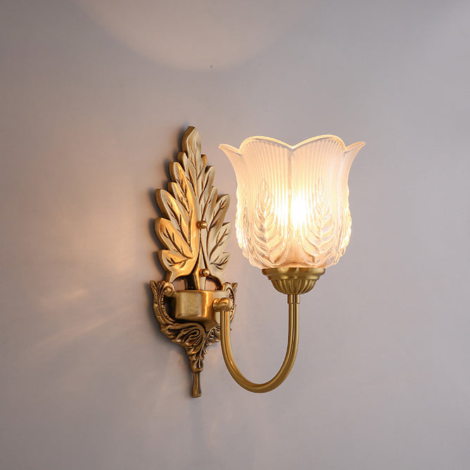 Round Leaf Floral Glass Copper 1/2 Light Wall Sconce Lamp