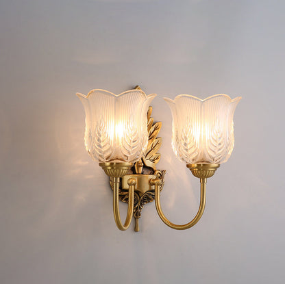 Round Leaf Floral Glass Copper 1/2 Light Wall Sconce Lamp