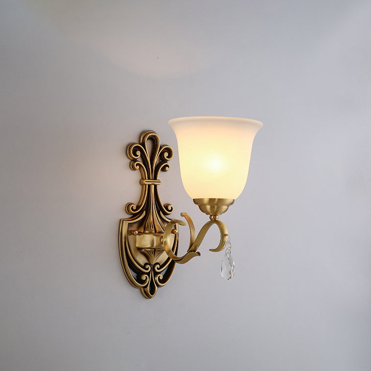 Round Leaf Floral Glass Copper 1/2 Light Wall Sconce Lamp