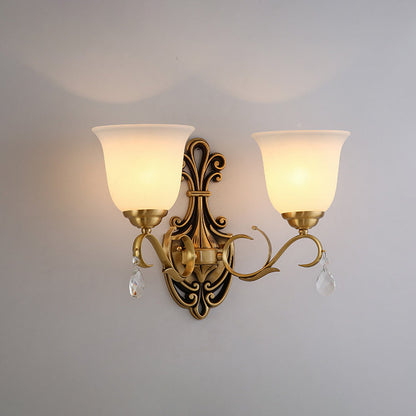 Round Leaf Floral Glass Copper 1/2 Light Wall Sconce Lamp