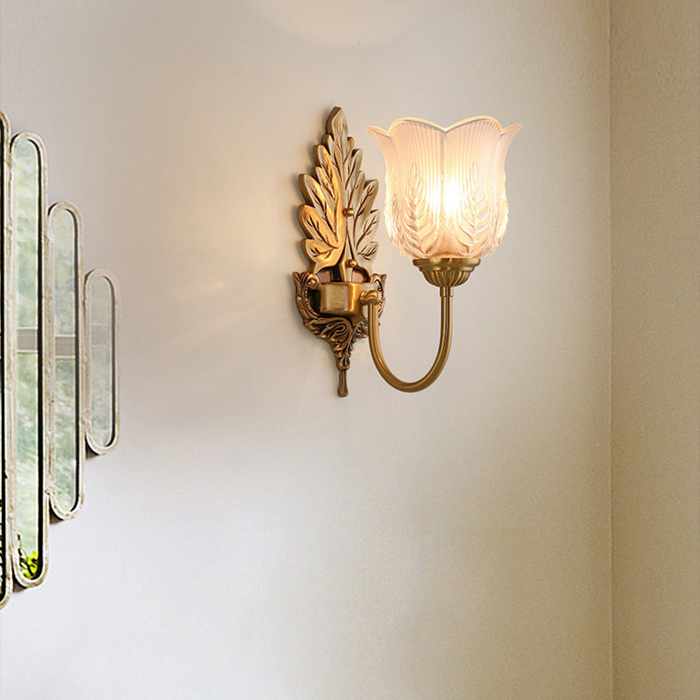 Round Leaf Floral Glass Copper 1/2 Light Wall Sconce Lamp