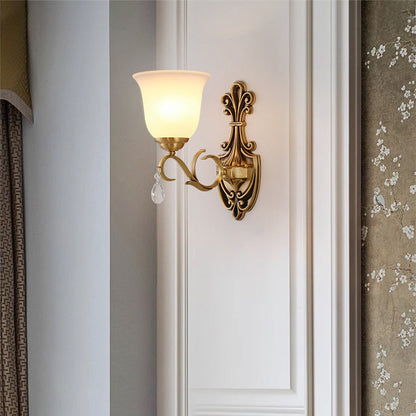 Round Leaf Floral Glass Copper 1/2 Light Wall Sconce Lamp