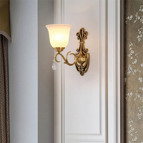 Round Leaf Floral Glass Copper 1/2 Light Wall Sconce Lamp