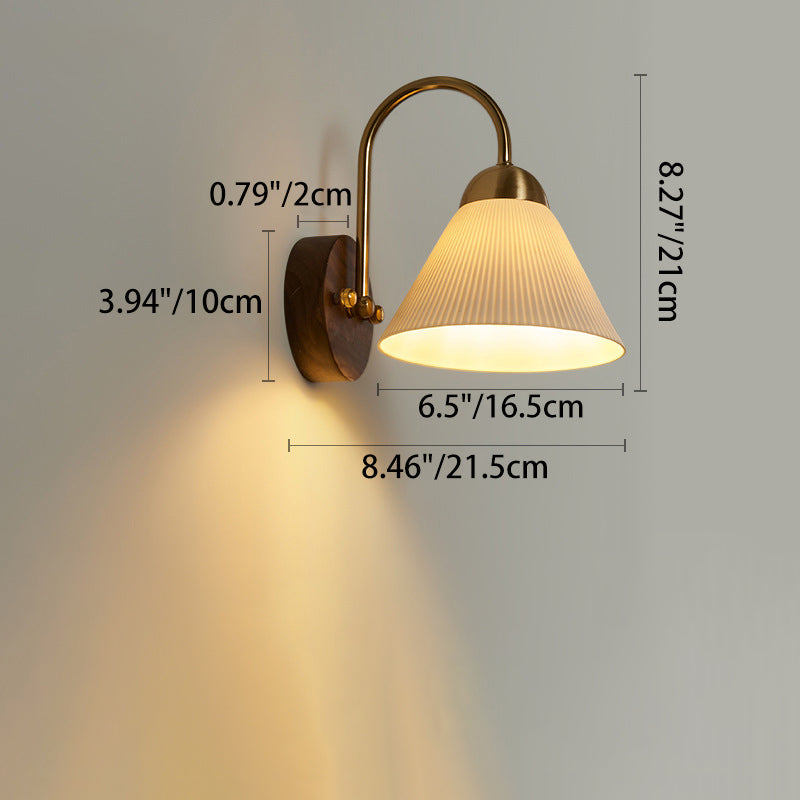 Conical Ceramic Rubberwood Iron 1-Light Wall Sconce Lamp