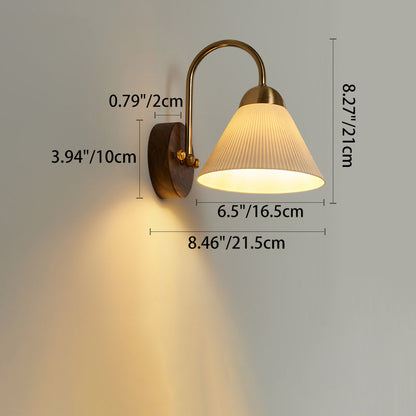 Conical Ceramic Rubberwood Iron 1-Light Wall Sconce Lamp