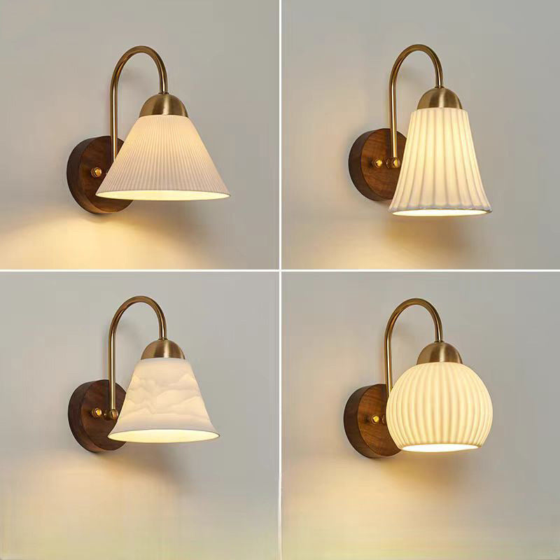 Conical Ceramic Rubberwood Iron 1-Light Wall Sconce Lamp