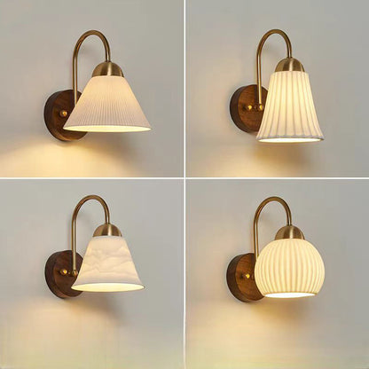 Conical Ceramic Rubberwood Iron 1-Light Wall Sconce Lamp
