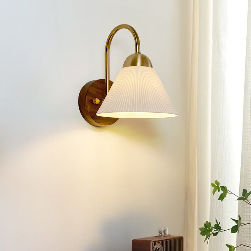 Conical Ceramic Rubberwood Iron 1-Light Wall Sconce Lamp