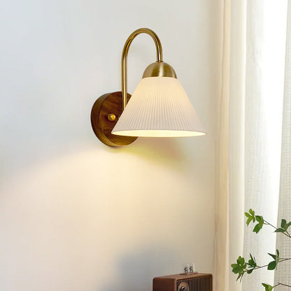 Conical Ceramic Rubberwood Iron 1-Light Wall Sconce Lamp