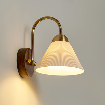 Conical Ceramic Rubberwood Iron 1-Light Wall Sconce Lamp