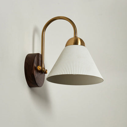 Conical Ceramic Rubberwood Iron 1-Light Wall Sconce Lamp