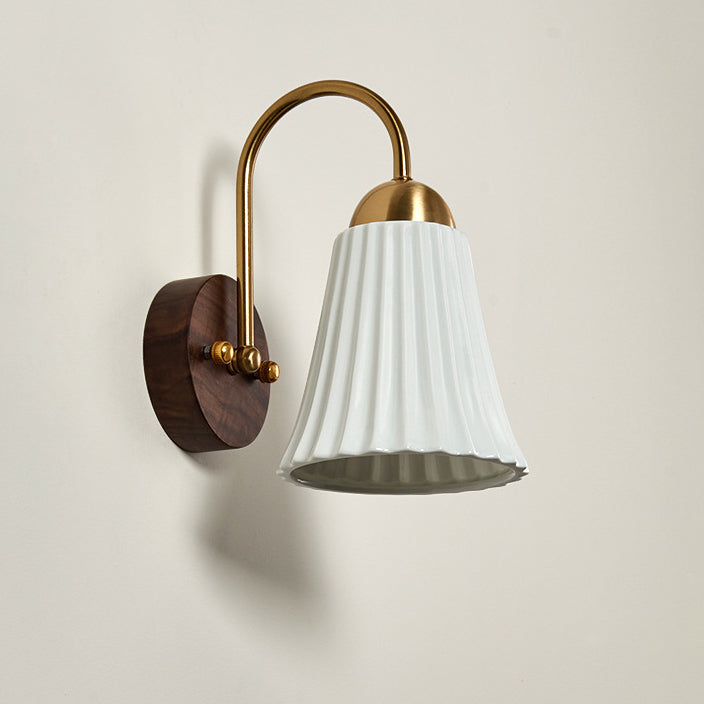 Conical Ceramic Rubberwood Iron 1-Light Wall Sconce Lamp