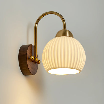 Conical Ceramic Rubberwood Iron 1-Light Wall Sconce Lamp