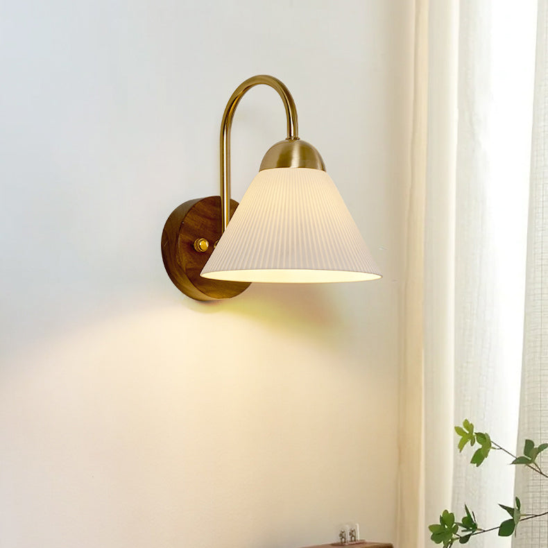 Conical Ceramic Rubberwood Iron 1-Light Wall Sconce Lamp