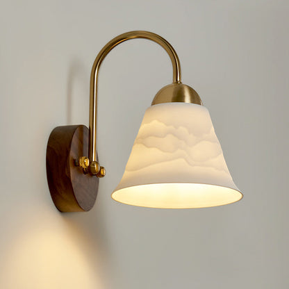 Conical Ceramic Rubberwood Iron 1-Light Wall Sconce Lamp