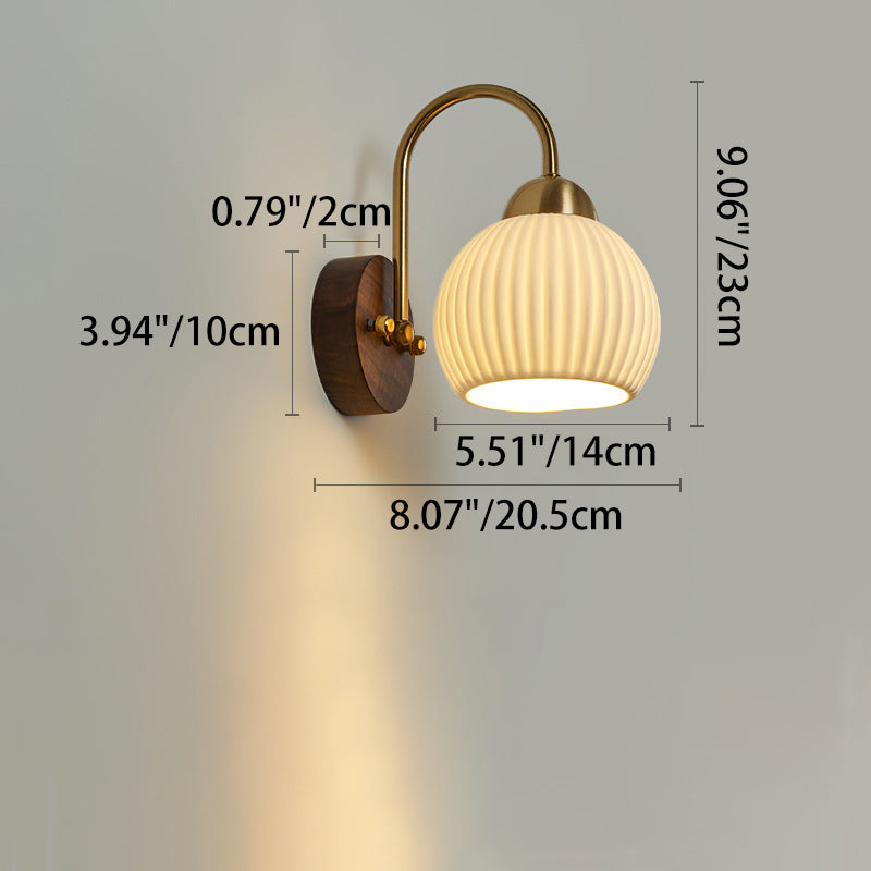 Conical Ceramic Rubberwood Iron 1-Light Wall Sconce Lamp