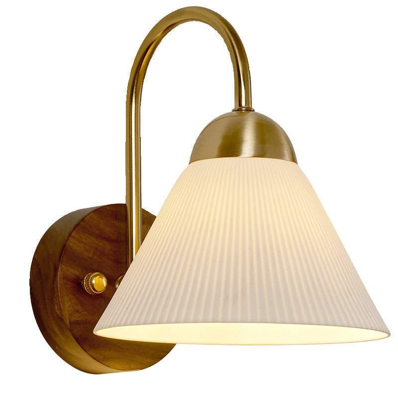 Conical Ceramic Rubberwood Iron 1-Light Wall Sconce Lamp