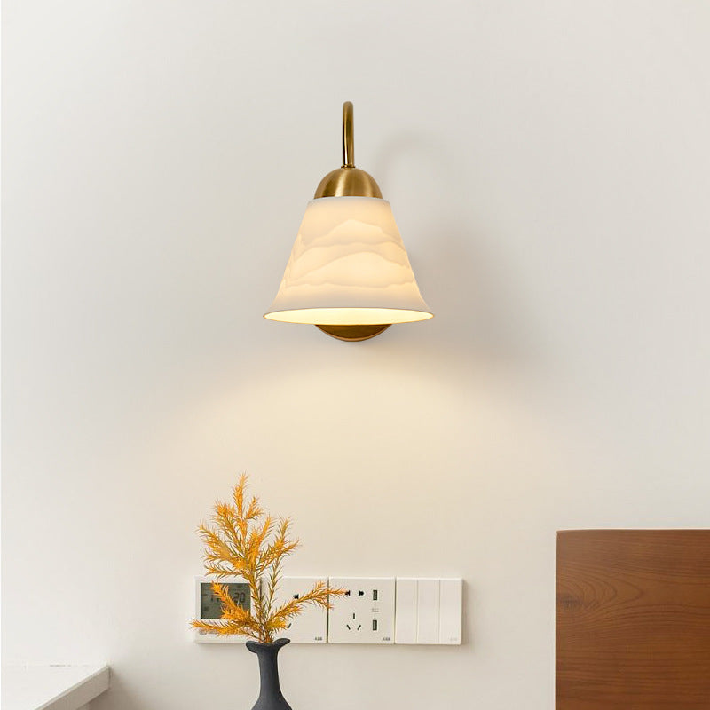 Conical Ceramic Rubberwood Iron 1-Light Wall Sconce Lamp