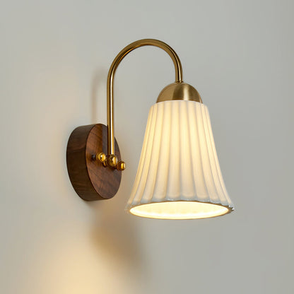Conical Ceramic Rubberwood Iron 1-Light Wall Sconce Lamp