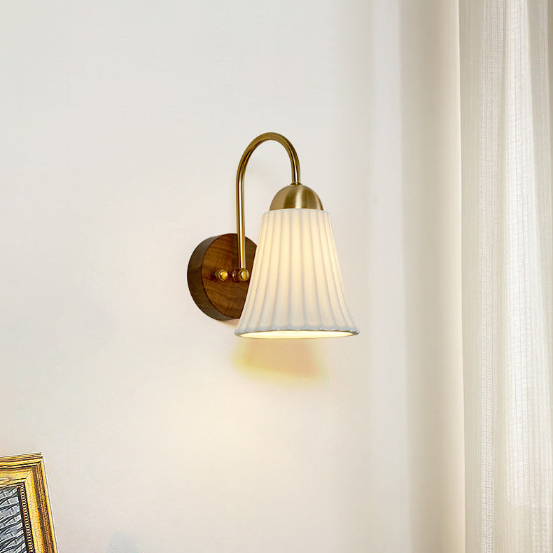 Conical Ceramic Rubberwood Iron 1-Light Wall Sconce Lamp
